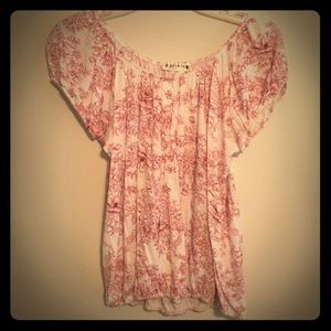 Peasant shirt -cream w red floral print, like new